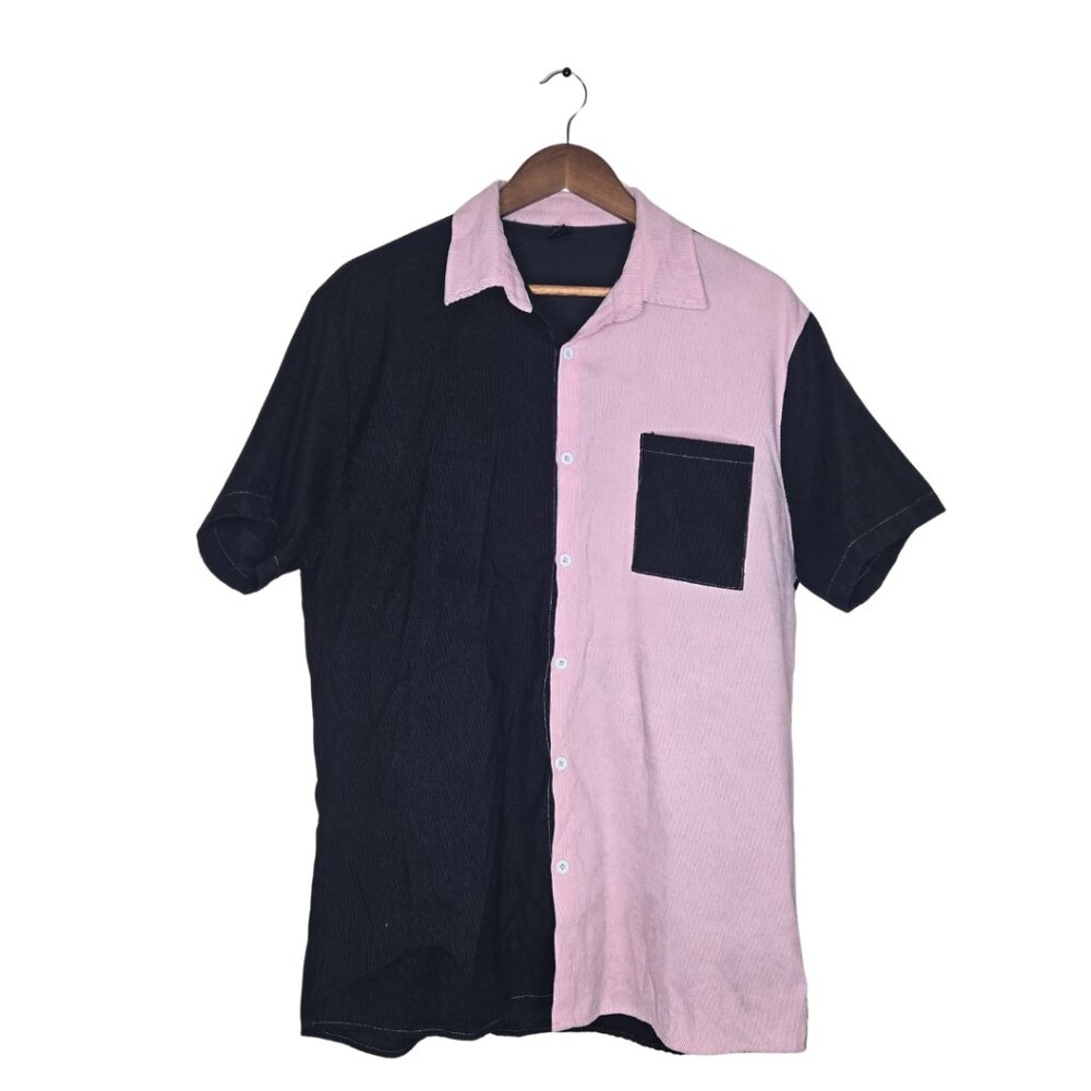 Romwe Black and Pink Button Down Bowling Shirt